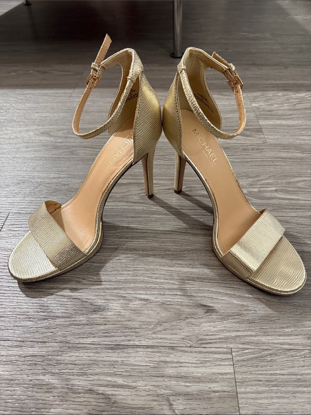 Michael Kors Angelica Metallic Gold Ankle-Strap Stiletto Sandals Sz10